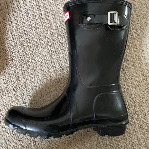 Hunter Black Rain Boots - Glossy Original Short Adjustable - Women's Size 7 - Picture 2 of 7